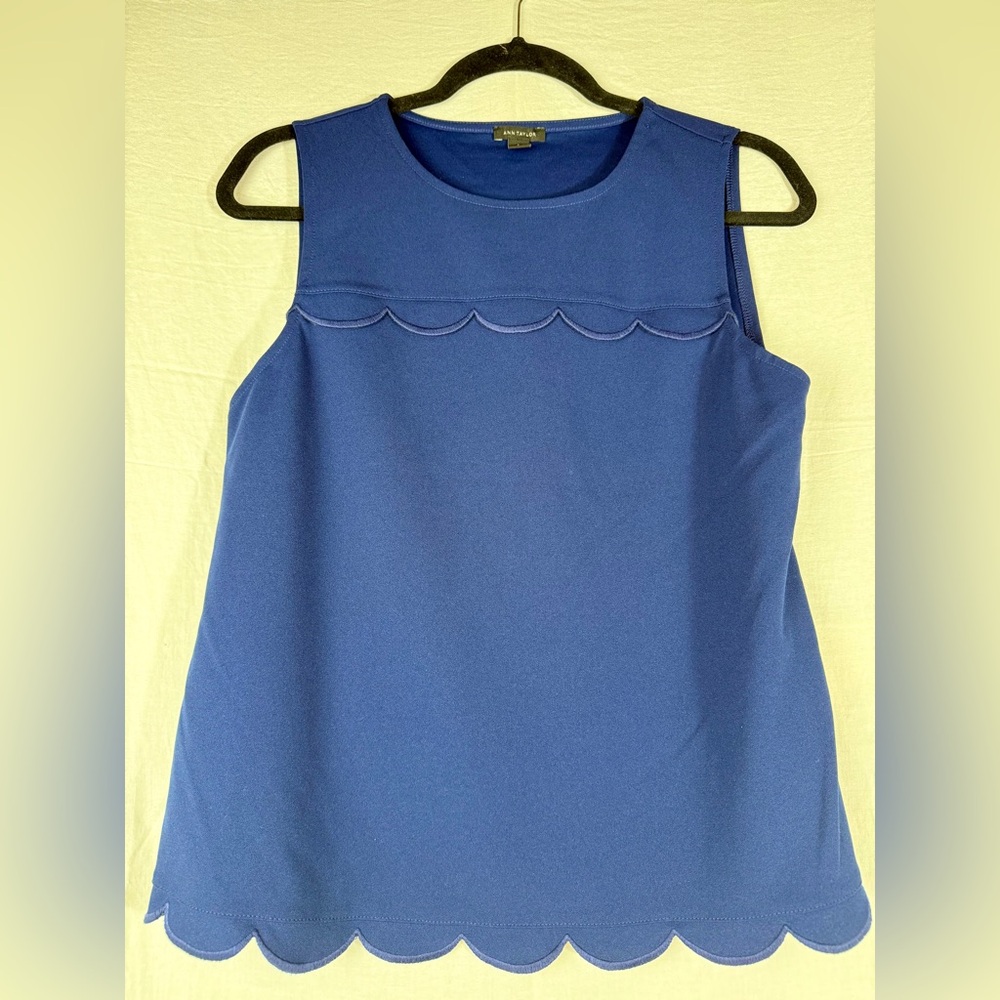 Ann Taylor Royal Blue Scalloped Tank Top
